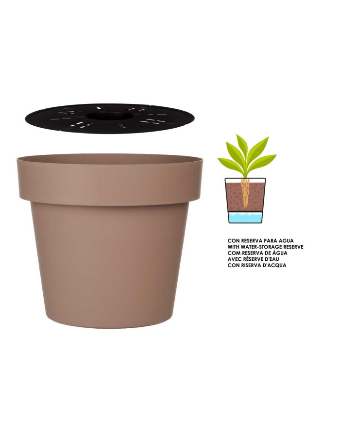 MACETA PLASTICO MARRON CON RESERVA AGUA 40CM