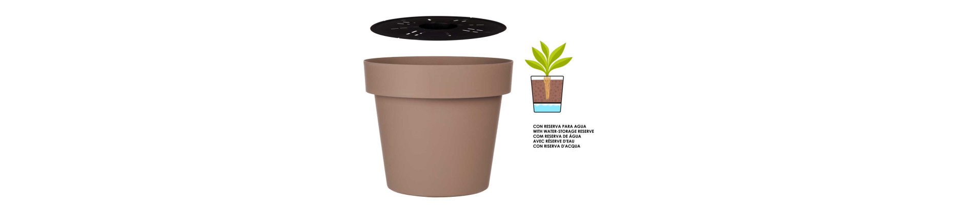 MACETA PLASTICO MARRON CON RESERVA AGUA 40CM
