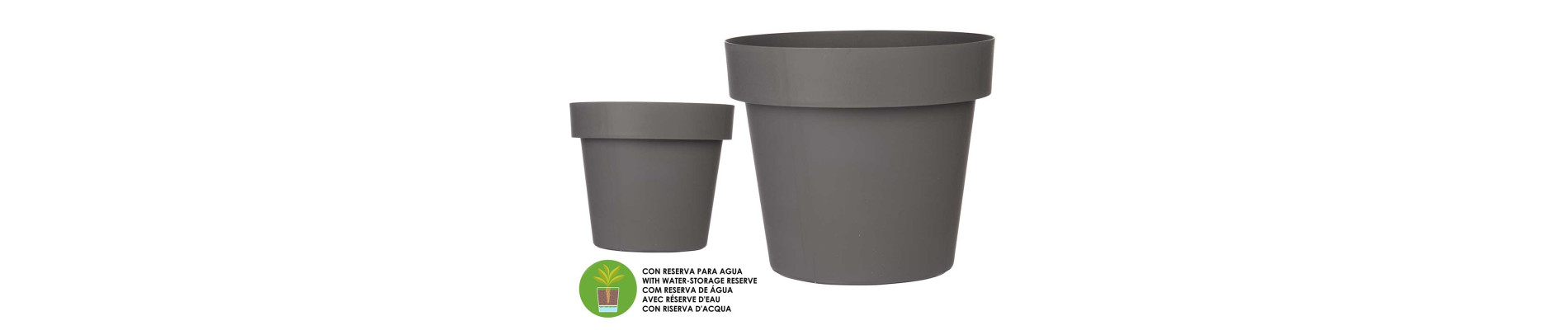 MACETA PLASTICO GRIS CON RESERVA AGUA 40CM