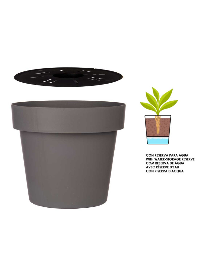 MACETA PLASTICO GRIS CON RESERVA AGUA 40CM