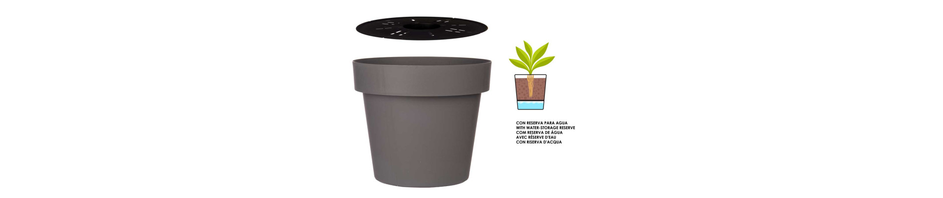 MACETA PLASTICO GRIS CON RESERVA AGUA 40CM