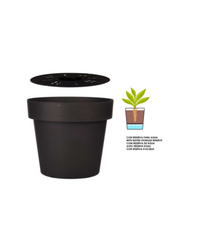 MACETA PLASTICO ANTRACITA CON RESERVA AGUA 40CM