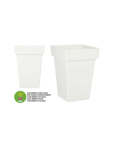 MACETA CUADRADA BLANCA CON RESERVA AGUA 30CM
