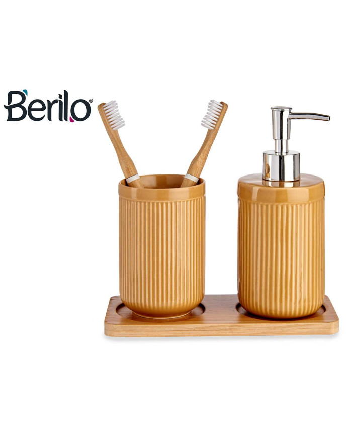 SET BAÑO CERAMICA 2 PZS CAMEL C BANDEJA BAMBU