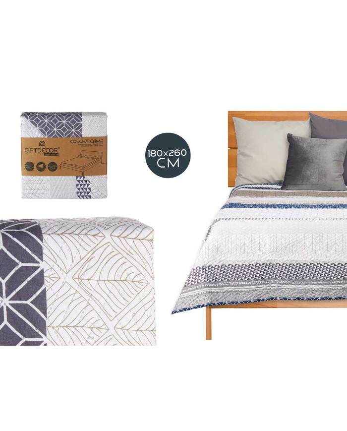 COLCHA CAMA REVERSIBLE 180X260 HEXAGONOS