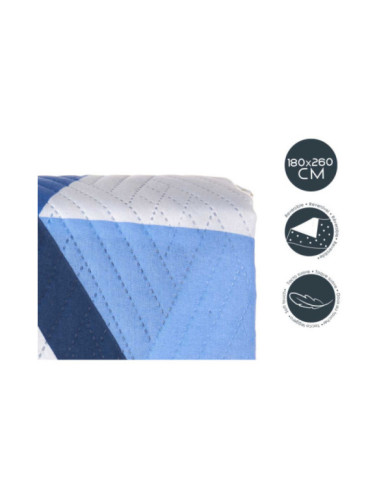 COLCHA CAMA REVERSIBLE 180X260 TRIANGULOS AZULES