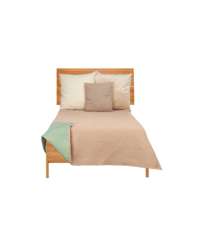 COLCHA CAMA REVERSIBLE 180X260 NATURAL VERDE MAR