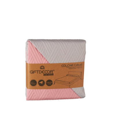 COLCHA CAMA REVERSIBLE 240X260 GRIS CLARO Y ROSA
