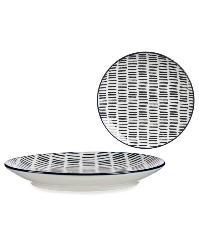 PLATO POSTRE 20CM DIBUJO LINEAS NEGRO