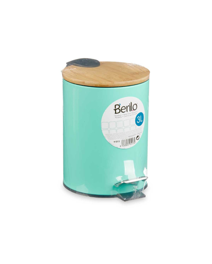 PAPELERA METAL TAPA BAMBU 3L MENTA