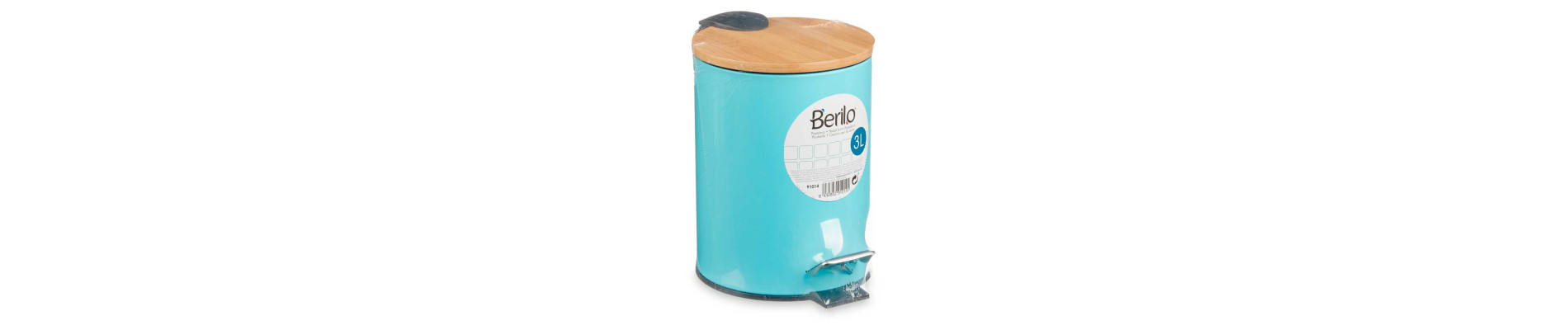 PAPELERA METAL TAPA BAMBU 3L AZUL