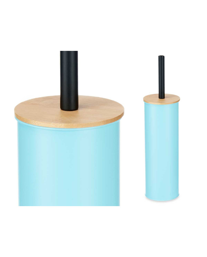 ESCOBILLERO METAL TAPA BAMBU AZUL