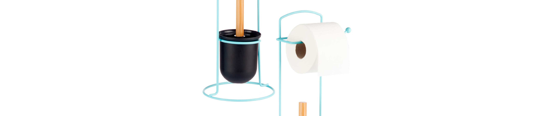 PORTARROLLO METAL ESCOBILLA BAMBU AZUL