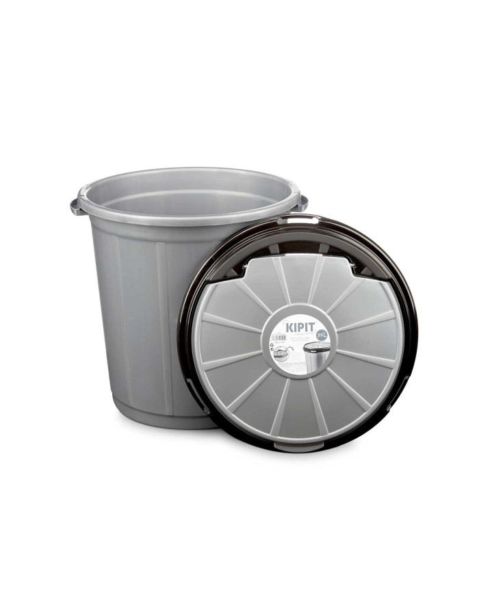 CUBO BASURA PLASTICO CON TAPA COLOR METALIZADO 35L