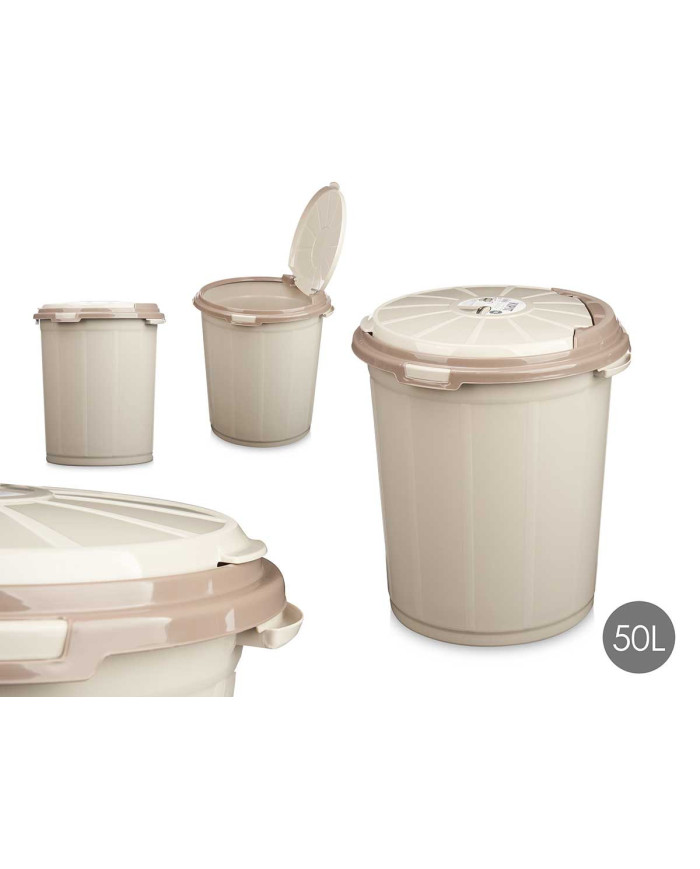 CUBO BASURA PLASTICO CON TAPA COLOR BEIGE 50L