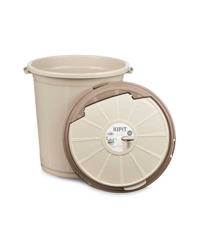 CUBO BASURA PLASTICO CON TAPA COLOR BEIGE 50L
