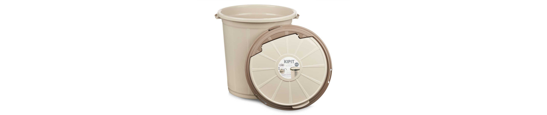 CUBO BASURA PLASTICO CON TAPA COLOR BEIGE 50L