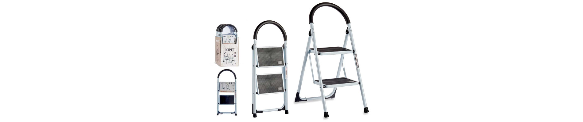 ESCALERA METAL BLANCA 2 ESCALONES NEGROS