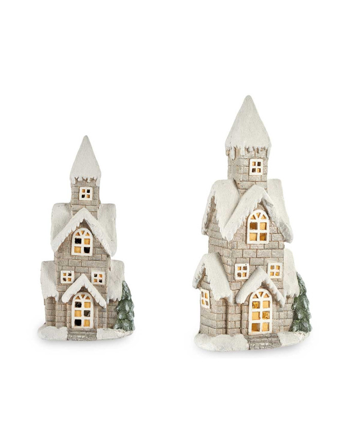 CASA NAVIDEÑA GRIS 25CM CON LUZ LED