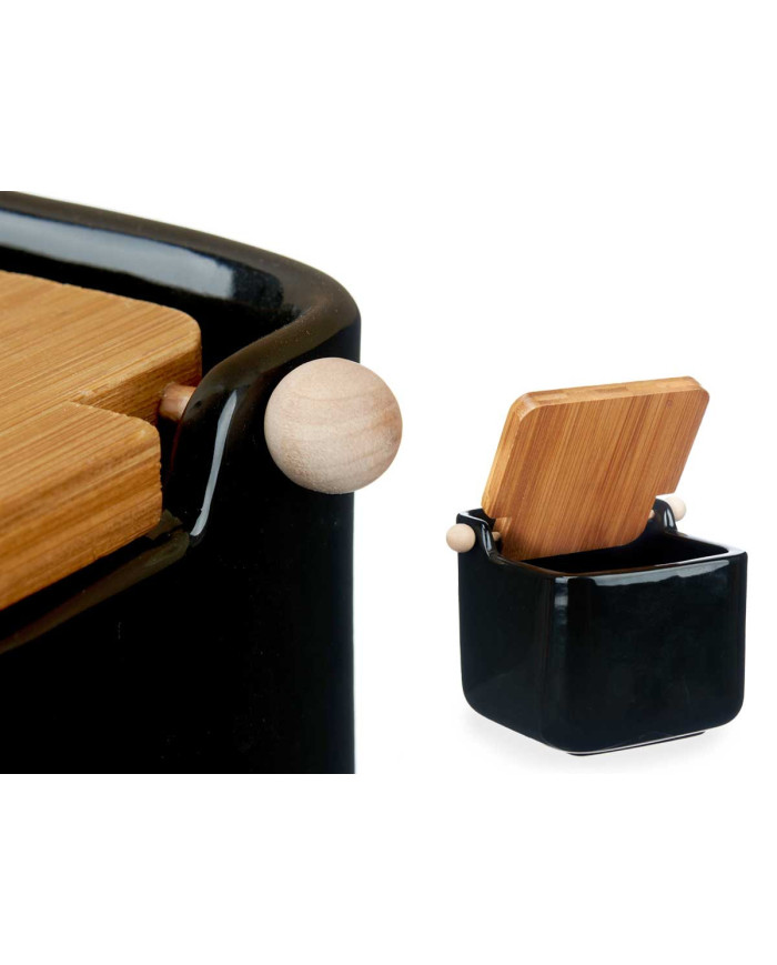 SALERO CERAMICA NEGRO TAPA BAMBU