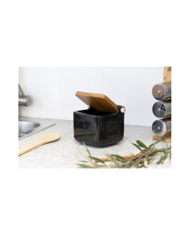 SALERO CERAMICA NEGRO TAPA BAMBU