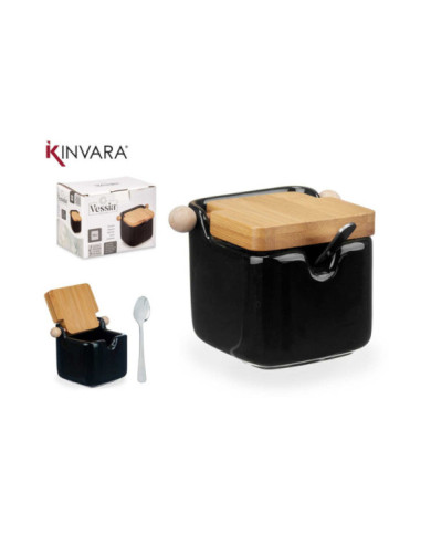 AZUCARERO CERAMICA NEGRO TAPA BAMBU