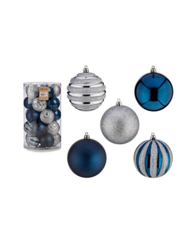 SET 30 BOLAS PVC 8CM AZUL PETROLEO Y PLATA