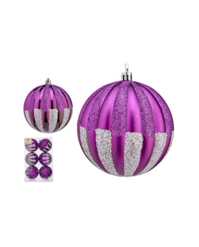 SET 6 BOLAS NAVIDAD MORADO 10CM