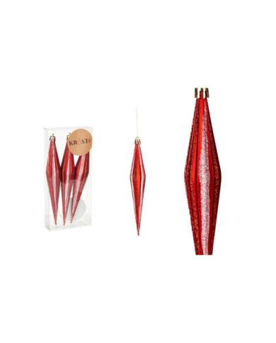 SET 3 ADORNOS NAVIDAD ALARGADOS ROJO 17CM