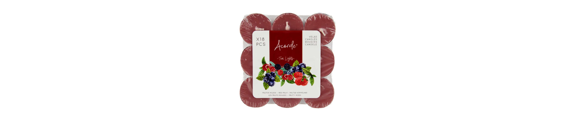 SET 18 VELAS TEA LIGHTS FRUTOS ROJOS
