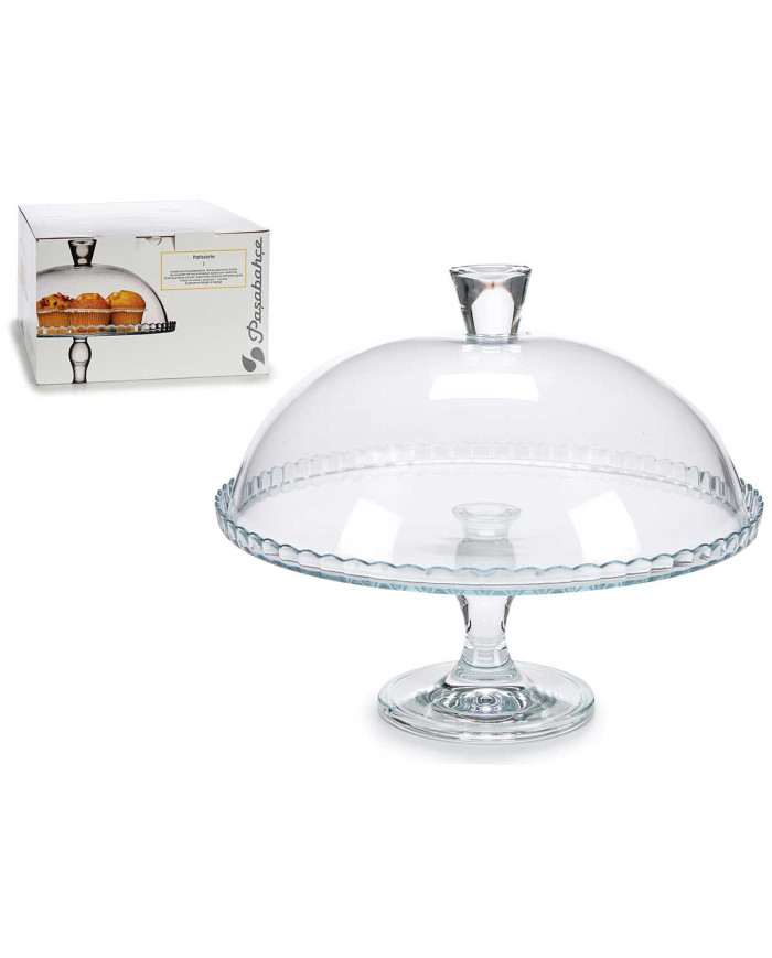 TARTERA CRISTAL CON PIE Y TAPA 32CM