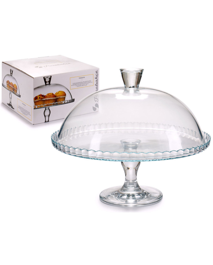 TARTERA CRISTAL CON PIE Y TAPA 32CM