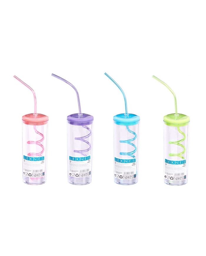 VASO PAJITA ESPIRAL SURT 4 COL 330ML