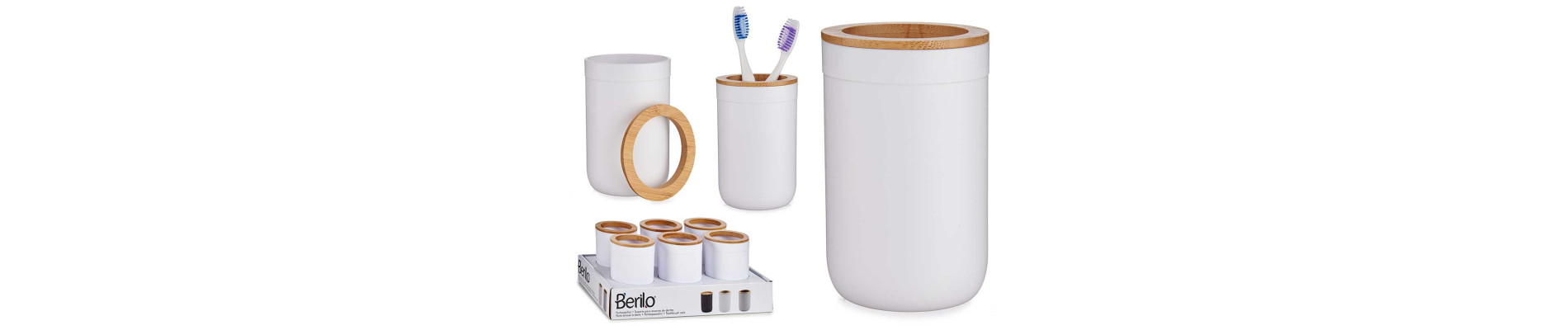 PORTACEPILLOS BLANCO CON TAPA BAMBU