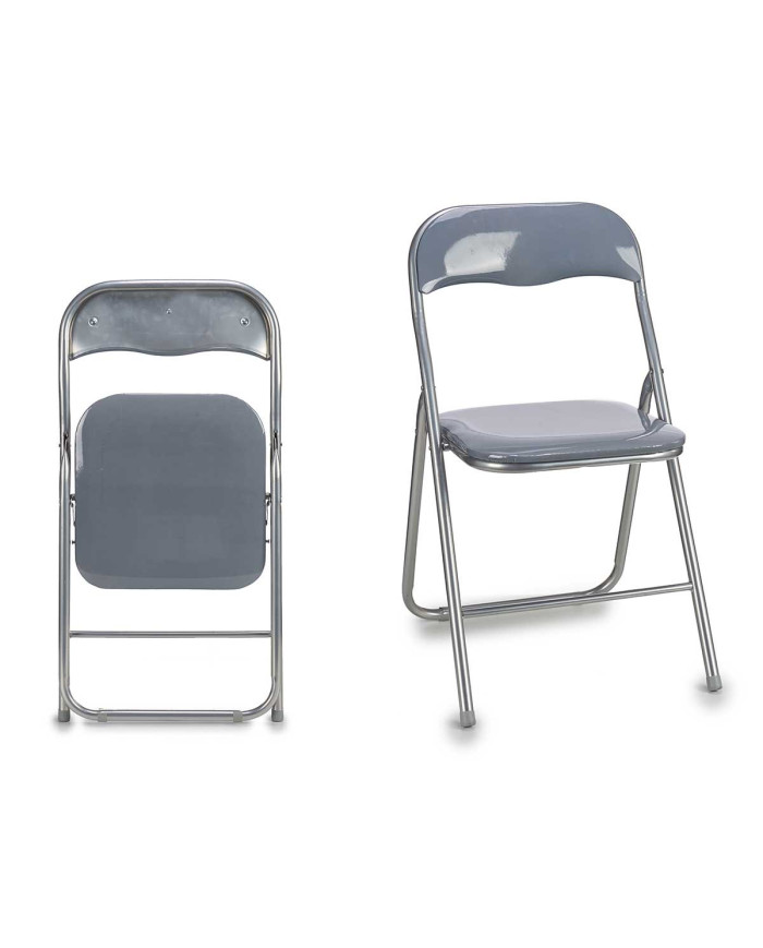 SILLA PLEGABLE GRIS BRILLO PATAS GRIS