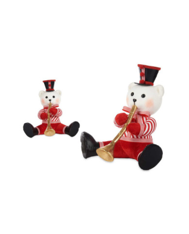 FIGURA OSO NAVIDEÑO SENTADO CON TROMPETA 32CM