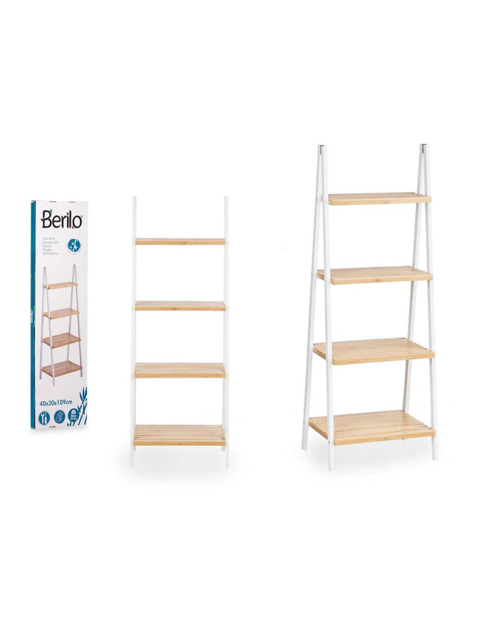 ESTANTERIA ESCALERA 4 ESTANTES BAMBU BLANCO