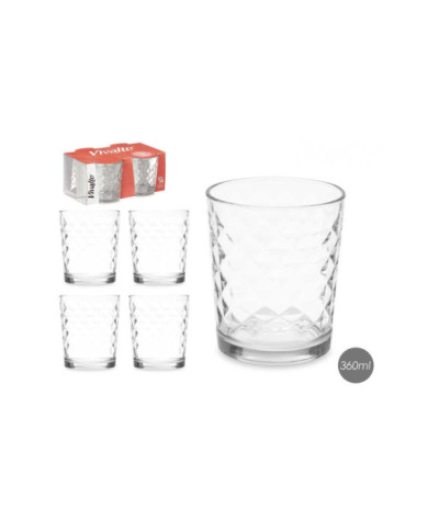 SET 4 VASOS VIDRIO DIAMANTE 360 ML