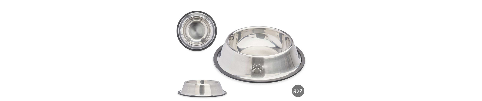 COMEDERO MASCOTA METALICO 22CM HUELLAS GOMA
