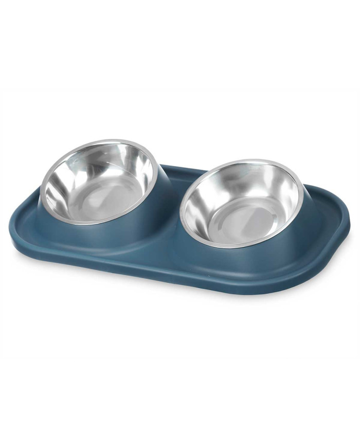 COMEDERO DOBLE METALICO DISEÑO AZUL