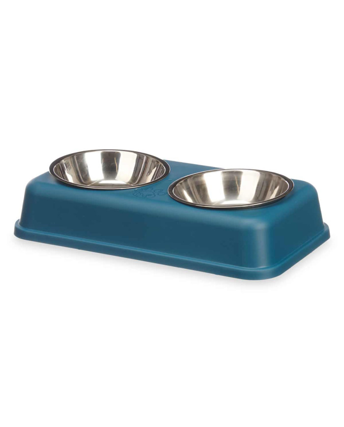 COMEDERO DOBLE METALICO RECTANGULAR AZUL