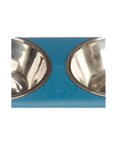 COMEDERO DOBLE METALICO RECTANGULAR AZUL