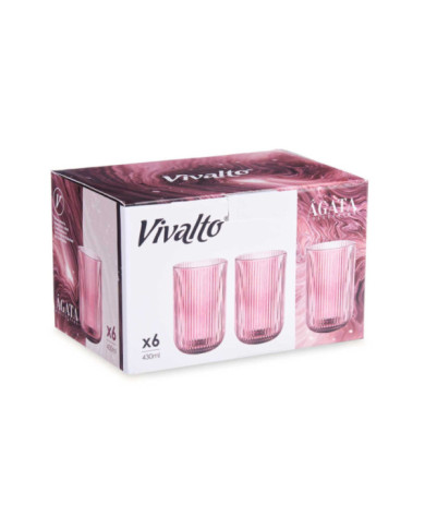 VASO ALTO 430ML ROSA RAYAS
