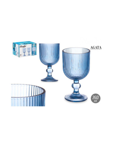 COPA VINO 260ML AZUL OSCURO RAYAS