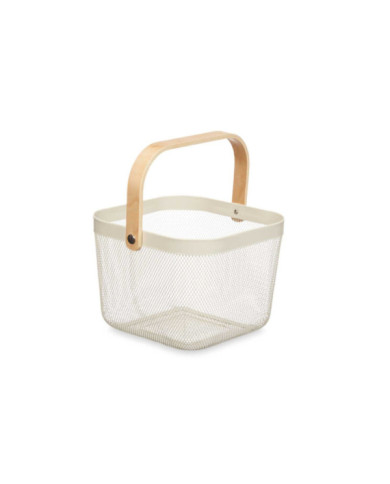 CESTA MALLA ASA MADERA CUADRADA BLANCA