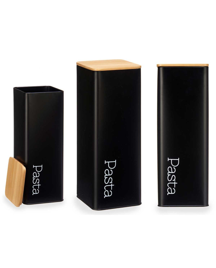 BOTE METAL ALTO PASTA NEGRO TAPA BAMBU