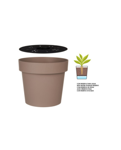 MACETA PLASTICO MARRON CON RESERVA AGUA 30CM