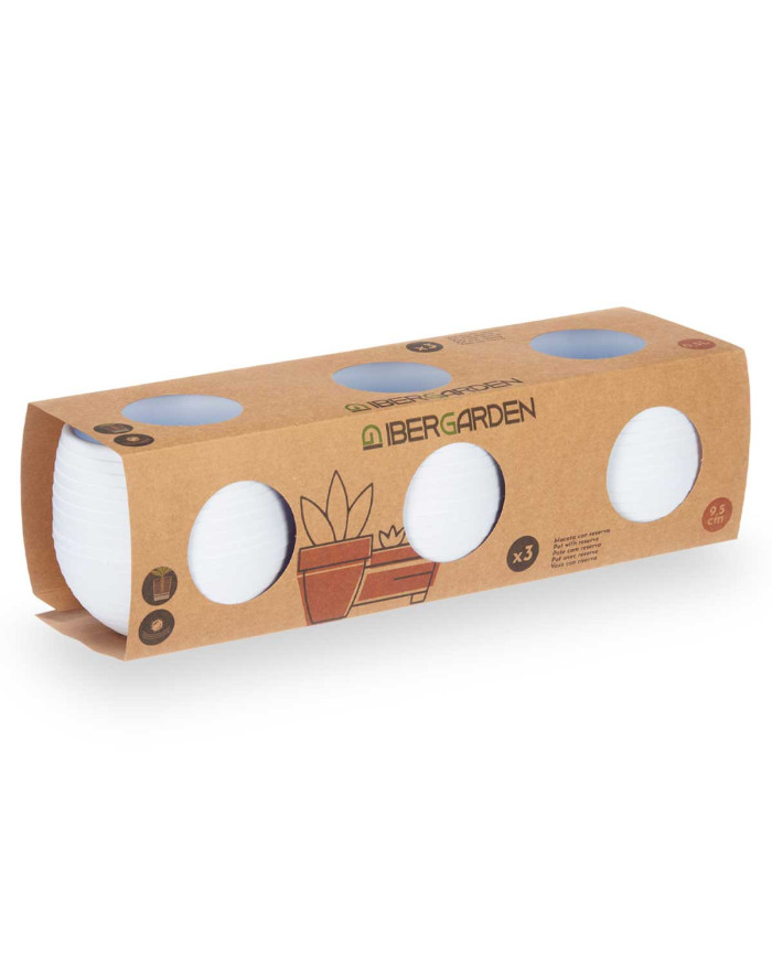 SET 3 MACETAS RESERVA AGUA 9,5 CM BLANCA
