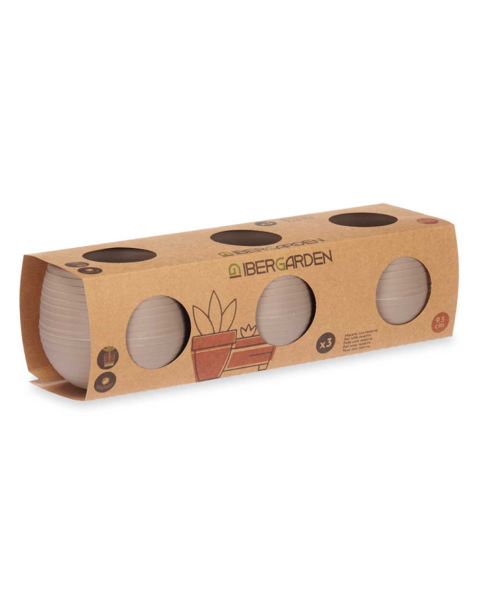 SET 3 MACETAS RESERVA AGUA 9,5 CM TAUPE