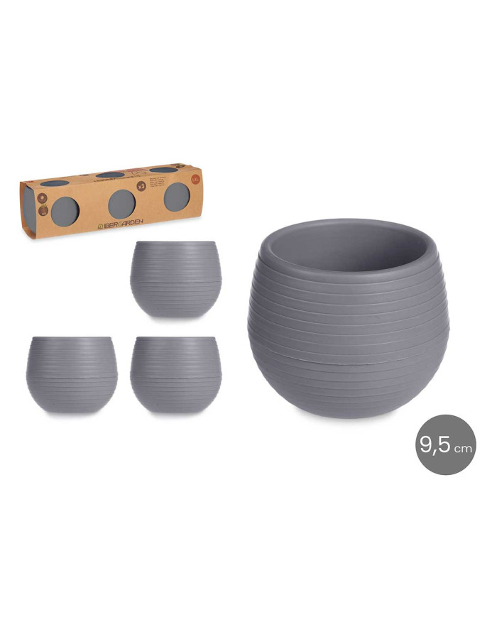 SET 3 MACETAS RESERVA AGUA 9,5 CM ANTRACITA